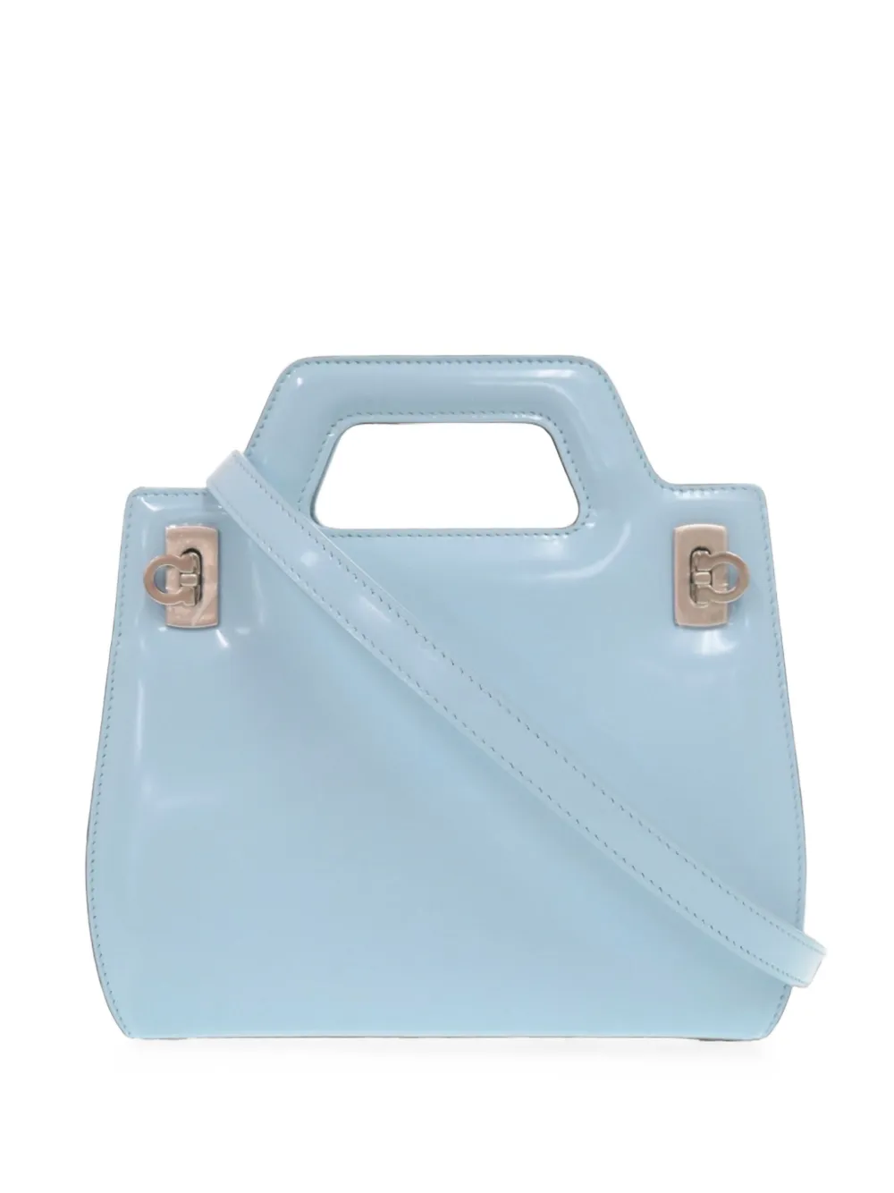 Pre-owned Ferragamo 2022-2026 Mini Brushed Calfskin Wanda Top Handle Bag Satchel In Blue