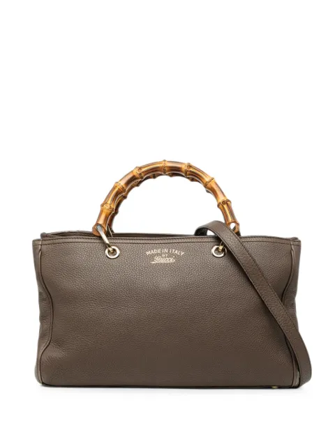 Gucci Pre-Owned bolsa satchel Shopper mediana de piel de becerro y bambú 2016-2026