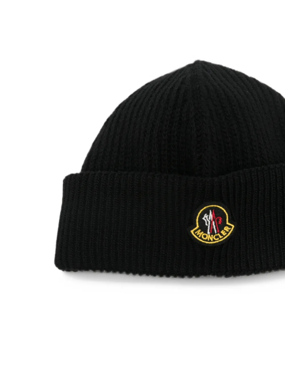 Moncler logo-patch ribbed beanie hat Zwart