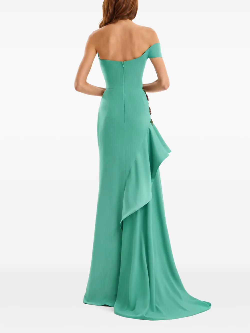 Gemy Maalouf Asymmetrische jurk met geborduurde bloemen Groen