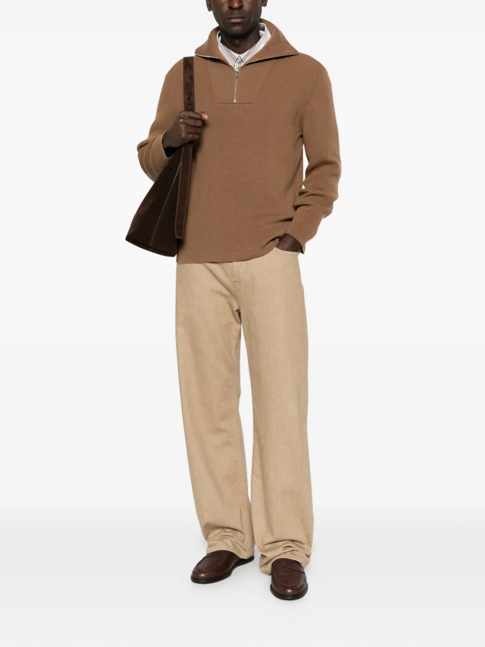 Valentino Garavani half-zip ribbed-knit sweater Bruin