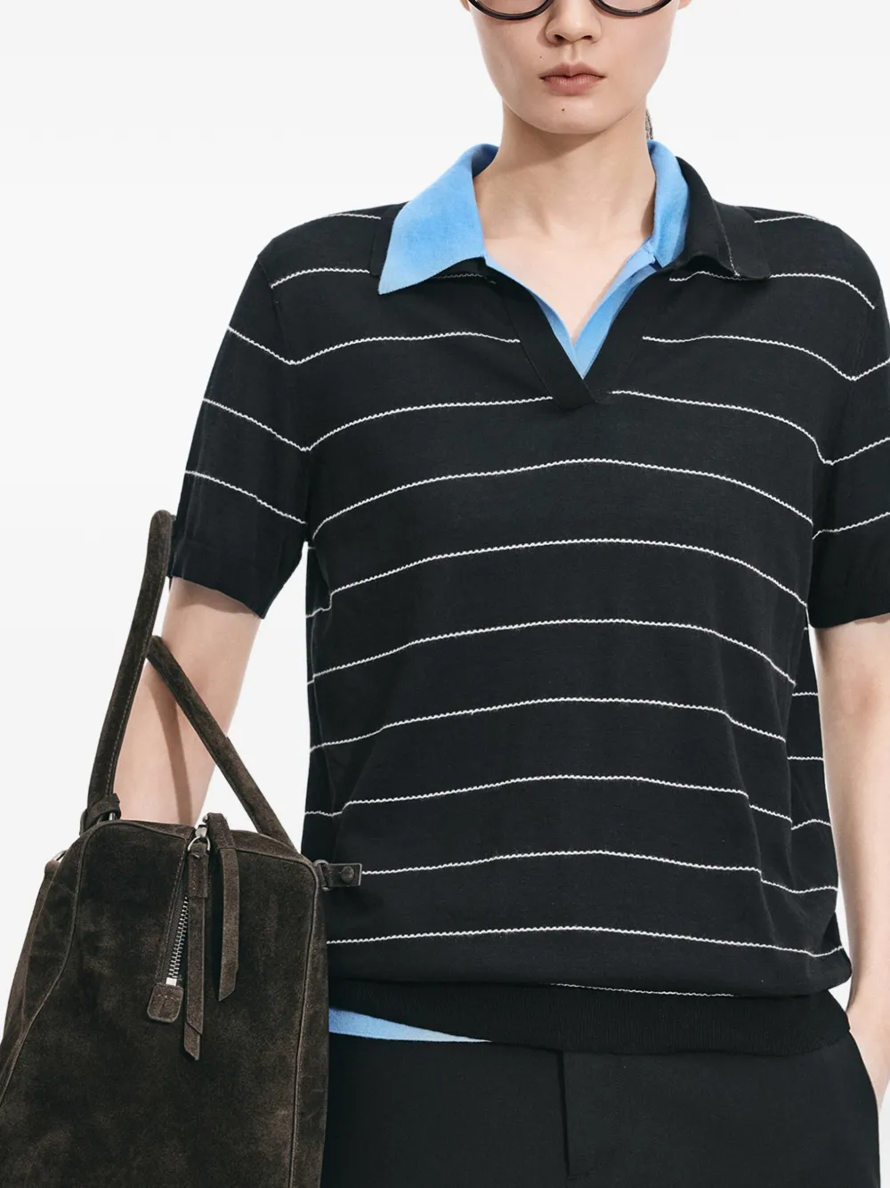 Jnby Striped Polo-collar T-shirt In Black