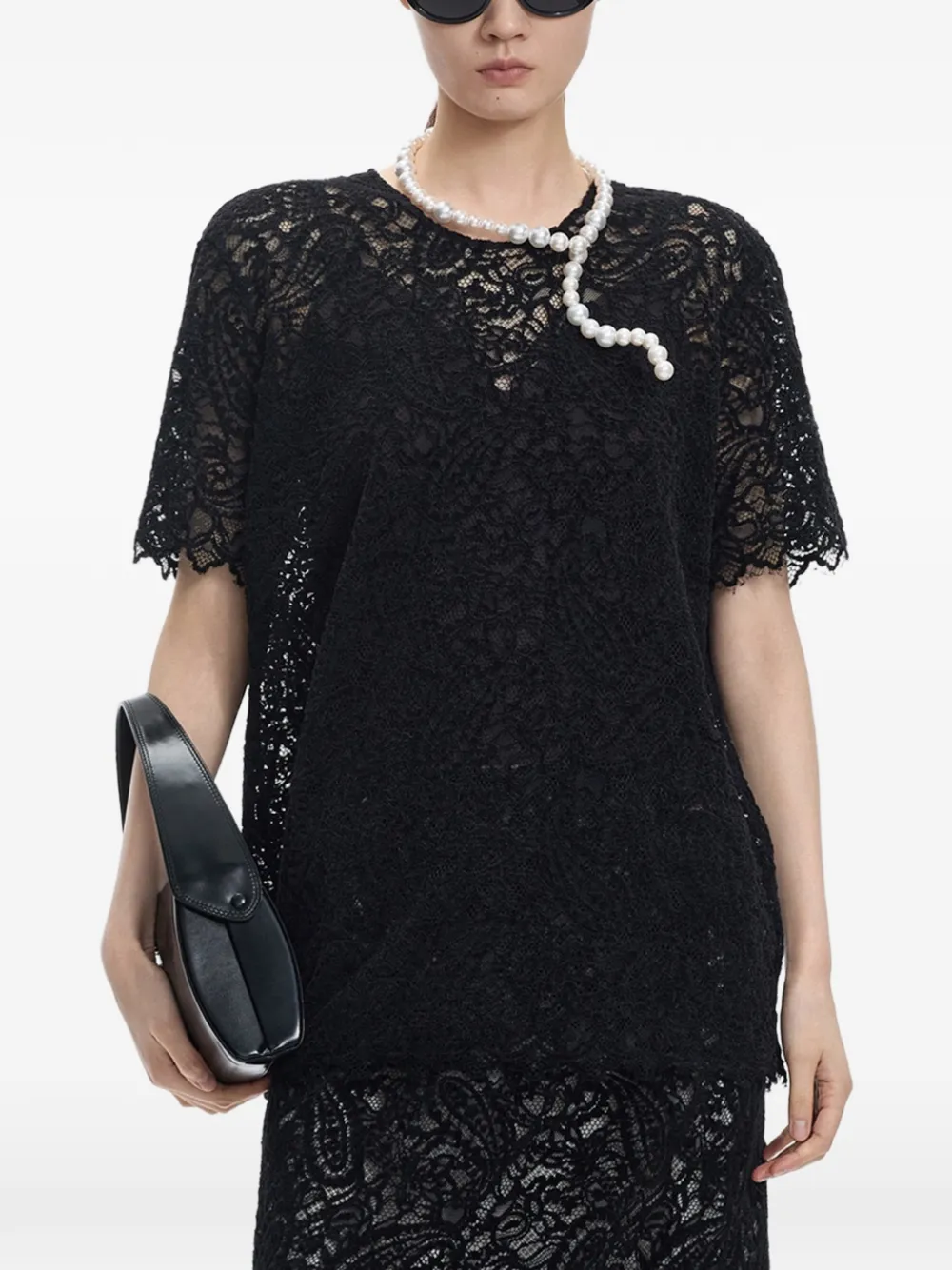 Jnby Short-sleeved Lace T-shirt In Black