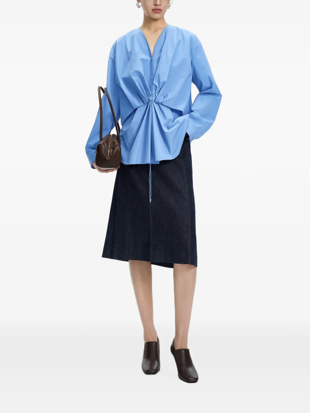 JNBY Gedrapeerde blouse met trekkoordtaille Blauw