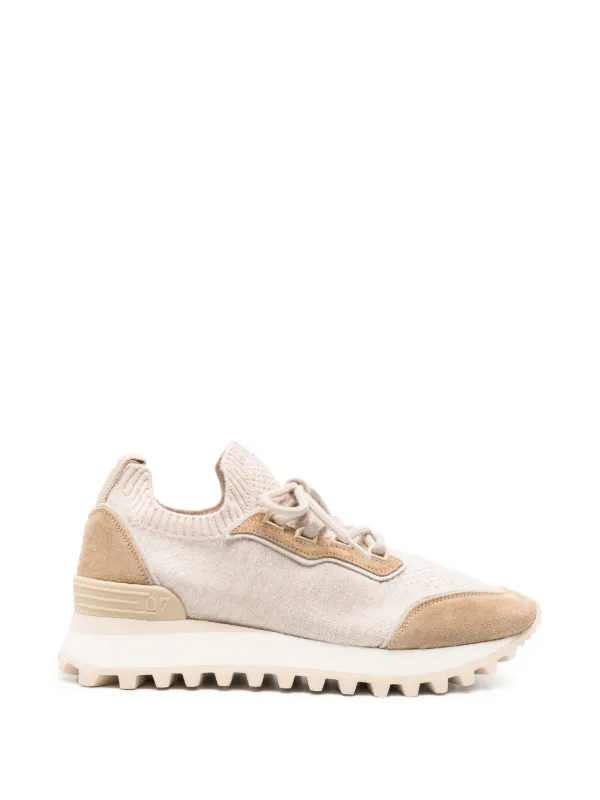 Eleventy Suede-panelled Knit Sneakers in Neutrals