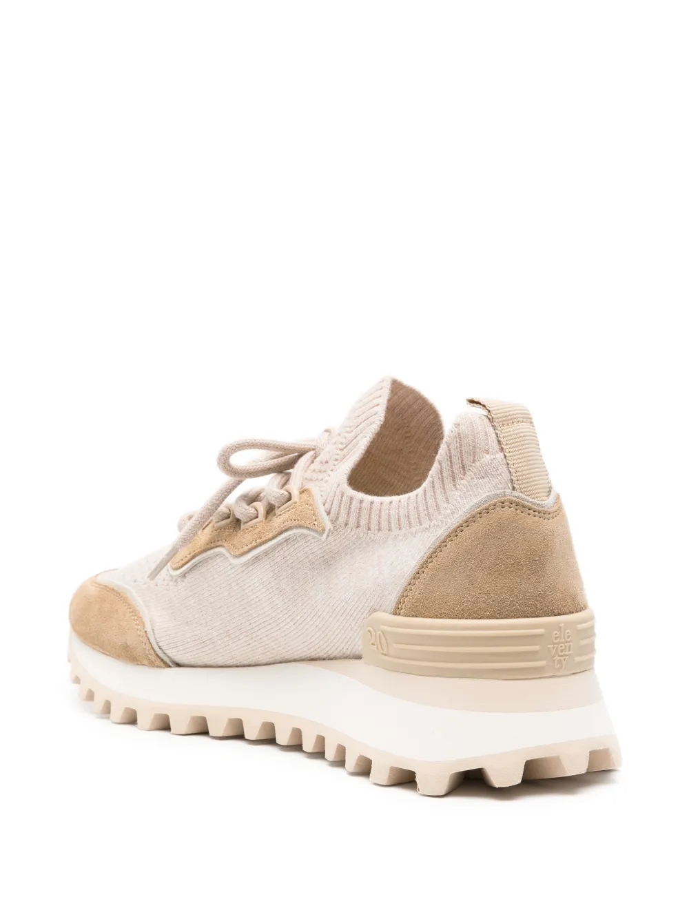 Eleventy Suede-panelled Knit Sneakers in Neutrals, view 3