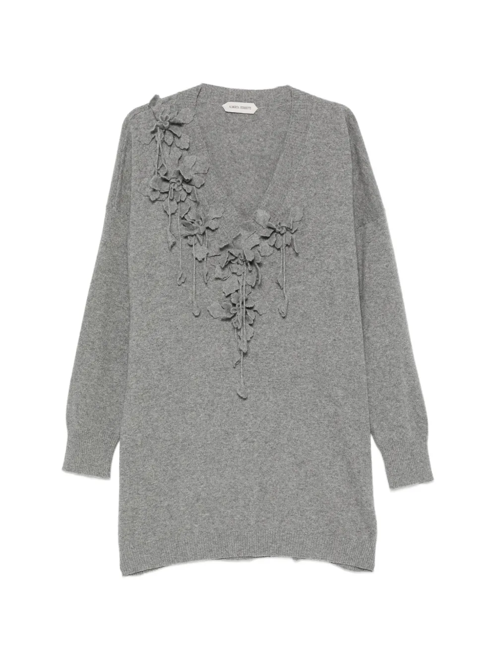 Alberta Ferretti floral-appliqué V-neck sweater