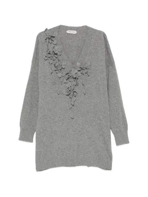 Alberta Ferretti floral-appliqué V-neck sweater