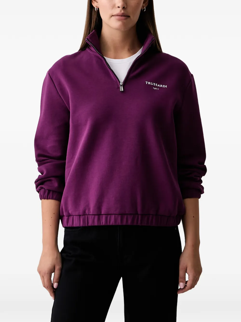 Trussardi logo-print quarter-zip sweatshirt - Violett