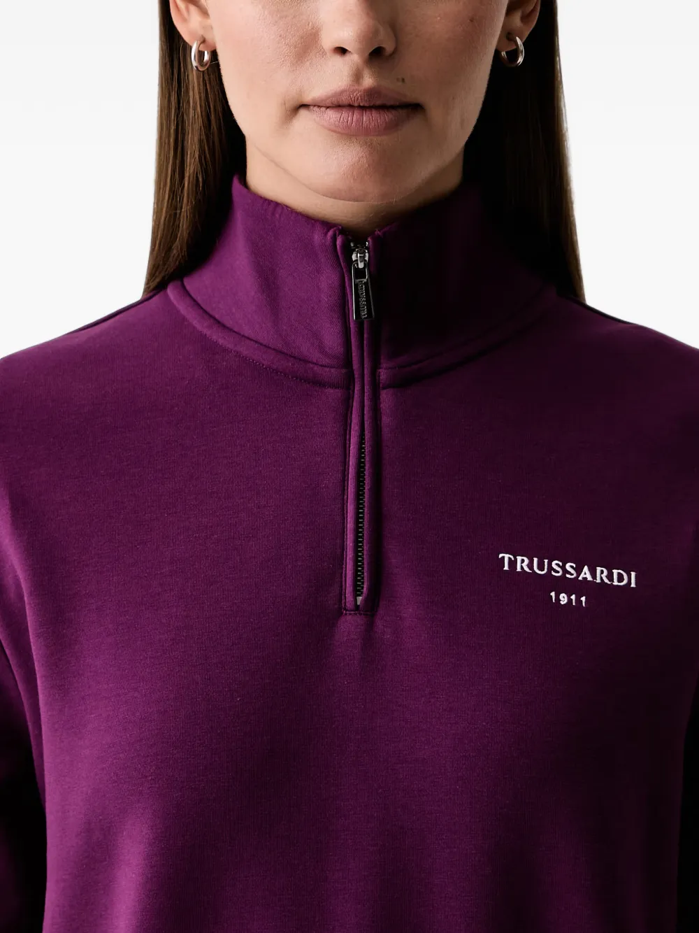 Trussardi Sweater met logopatch en kwart rits Paars