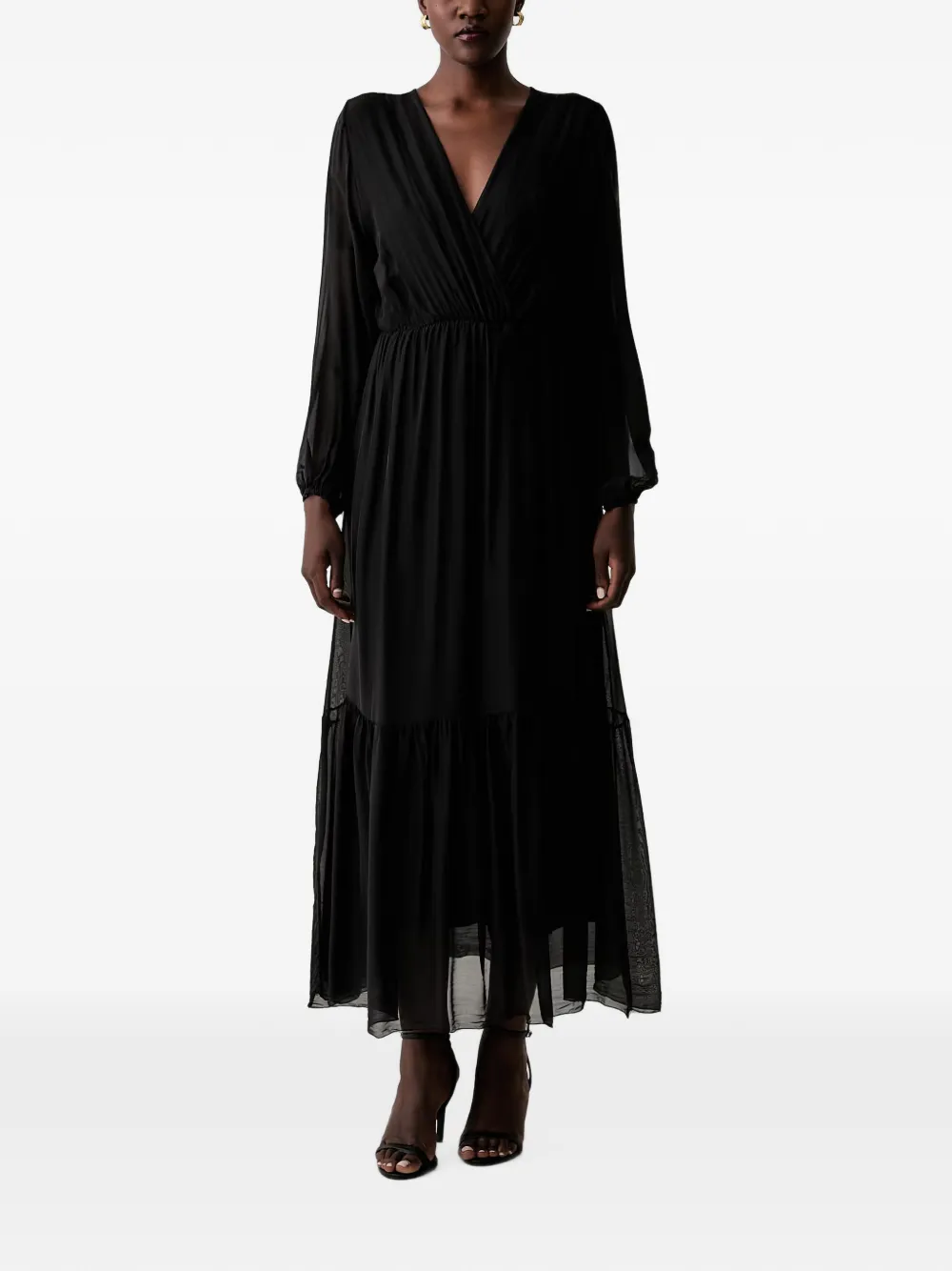 VICOLO wrap-style tiered dress - Schwarz