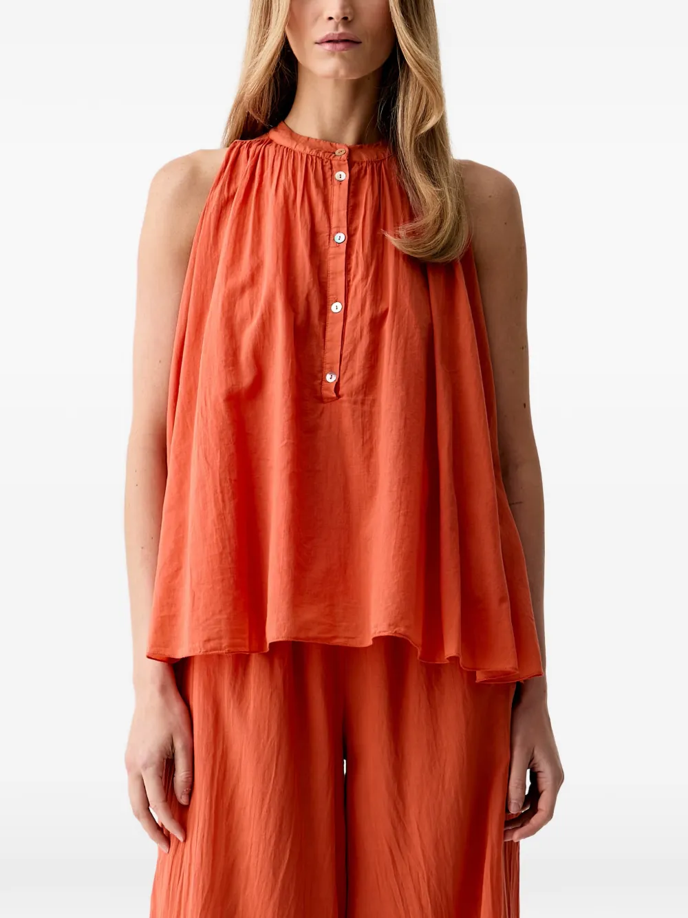 VICOLO gathered button-placket top - Arancione