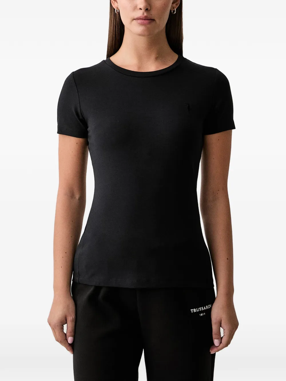 Trussardi T-Shirt mit Logo-Stickerei - Schwarz