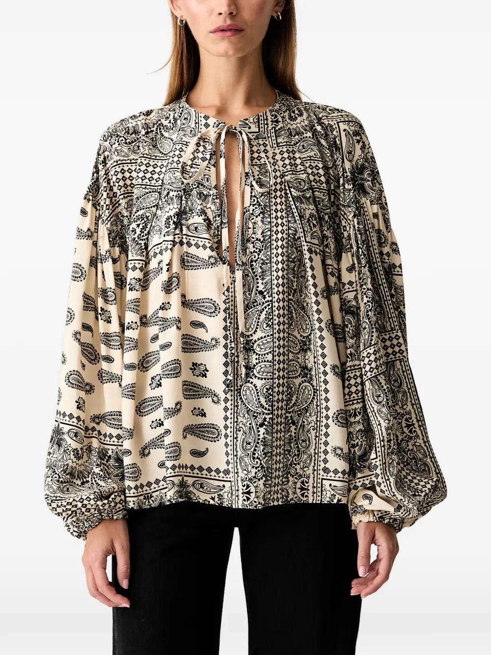VICOLO paisley-print tie-neck blouse