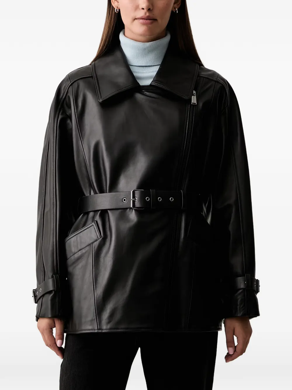 Trussardi Leather Biker Jacket In Black