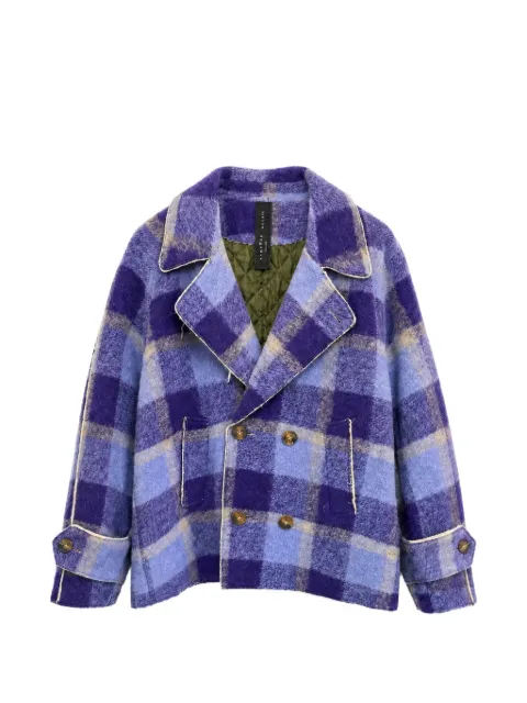 Ka Wa Key check-pattern double-breasted peacoat