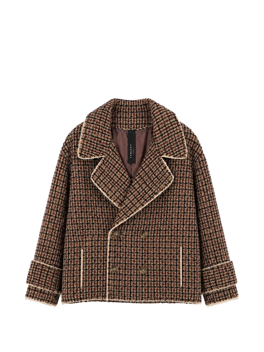 Ka Wa Key kimono-inspired check-pattern peacoat - Marrone