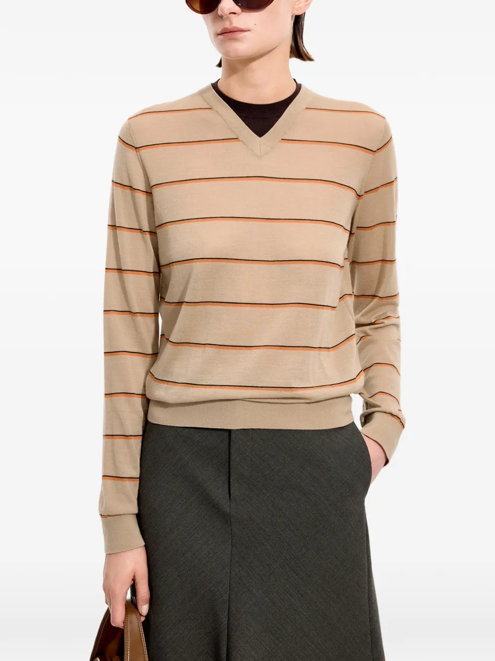 JNBY Gestreepte trui met V-hals Beige
