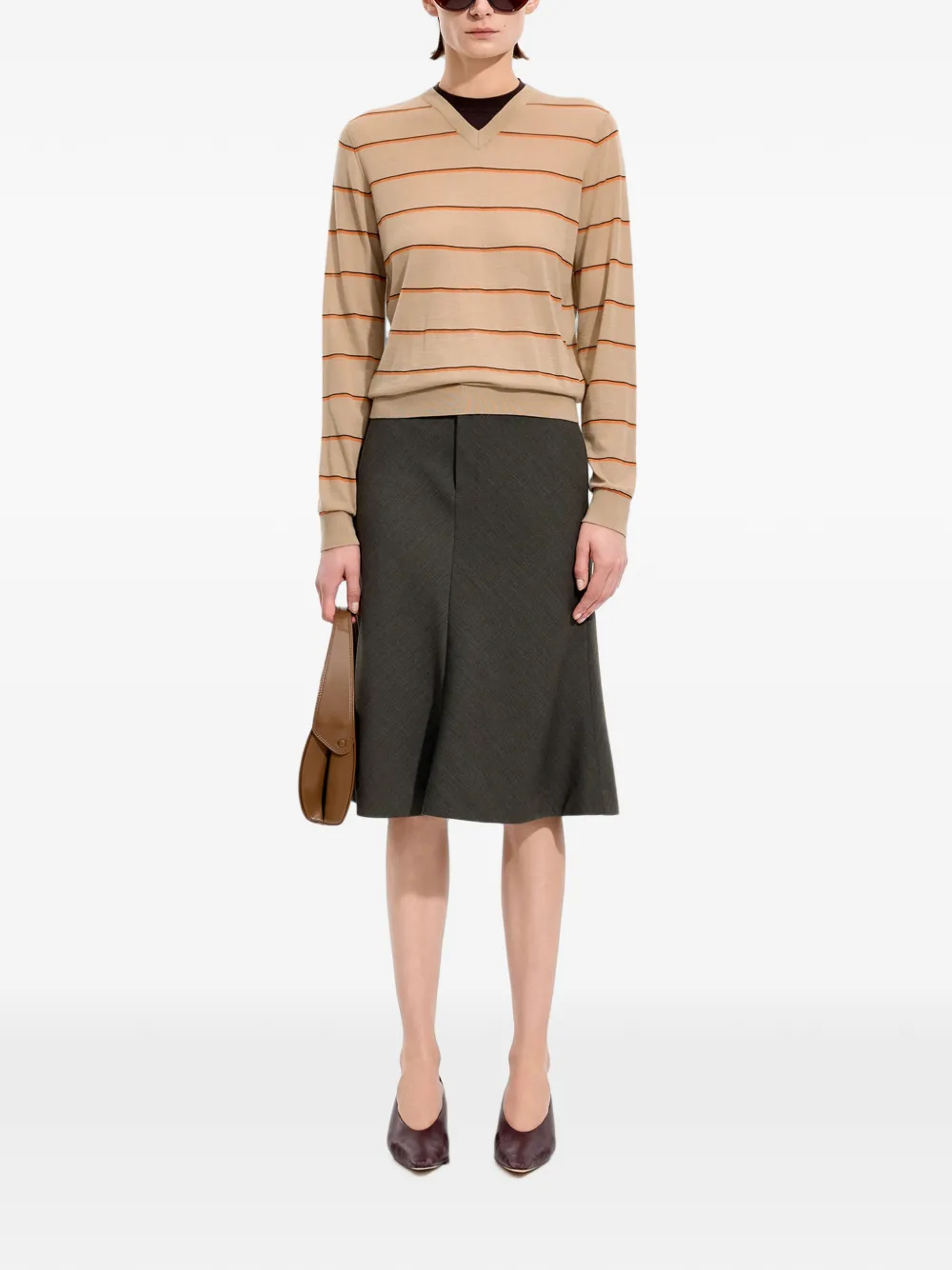 JNBY Gestreepte trui met V-hals Beige