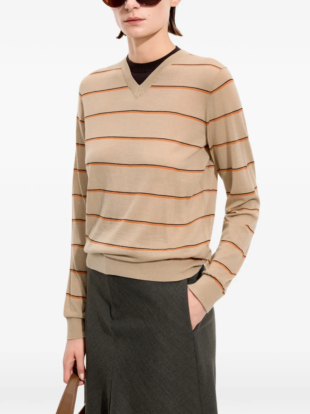 JNBY Gestreepte trui met V-hals Beige