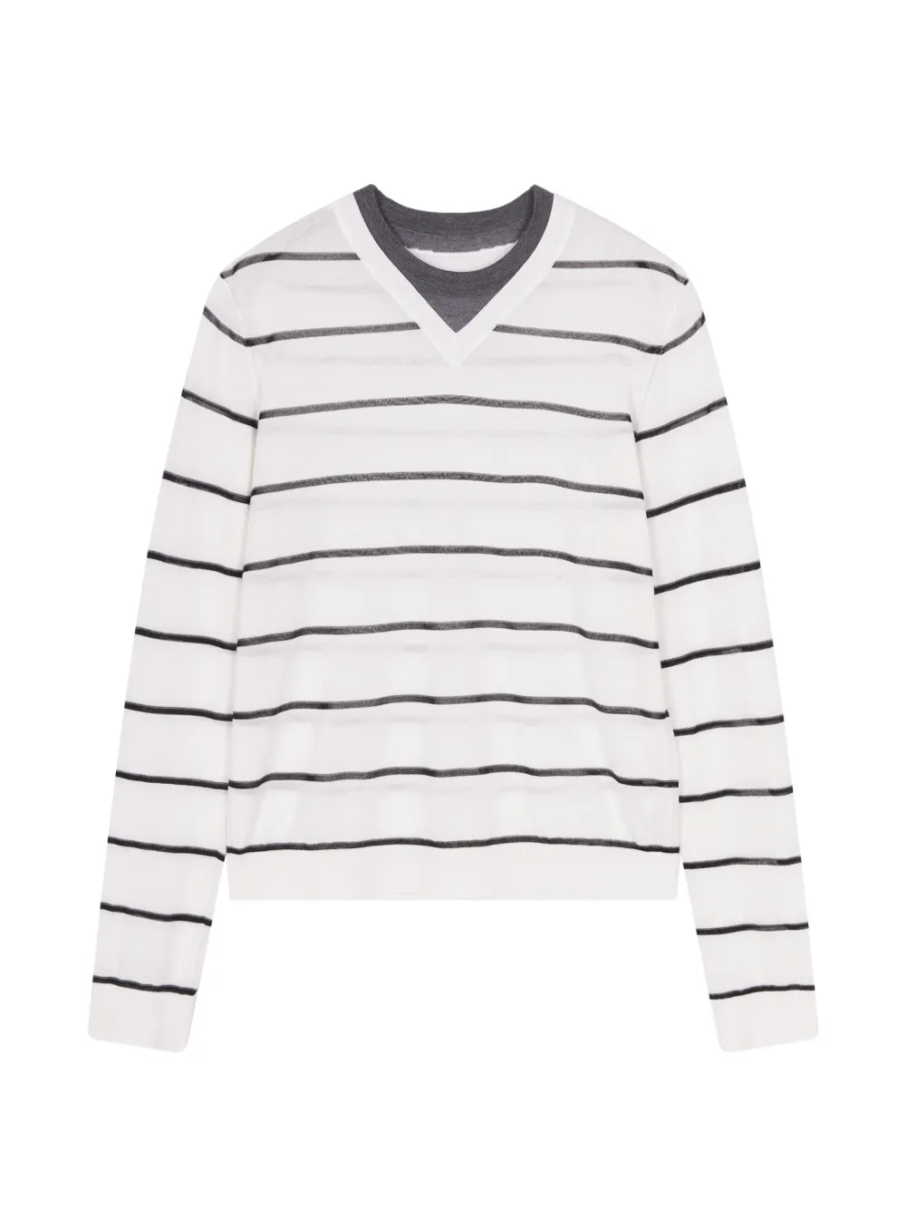 Jnby V-neck Striped Sweater In White