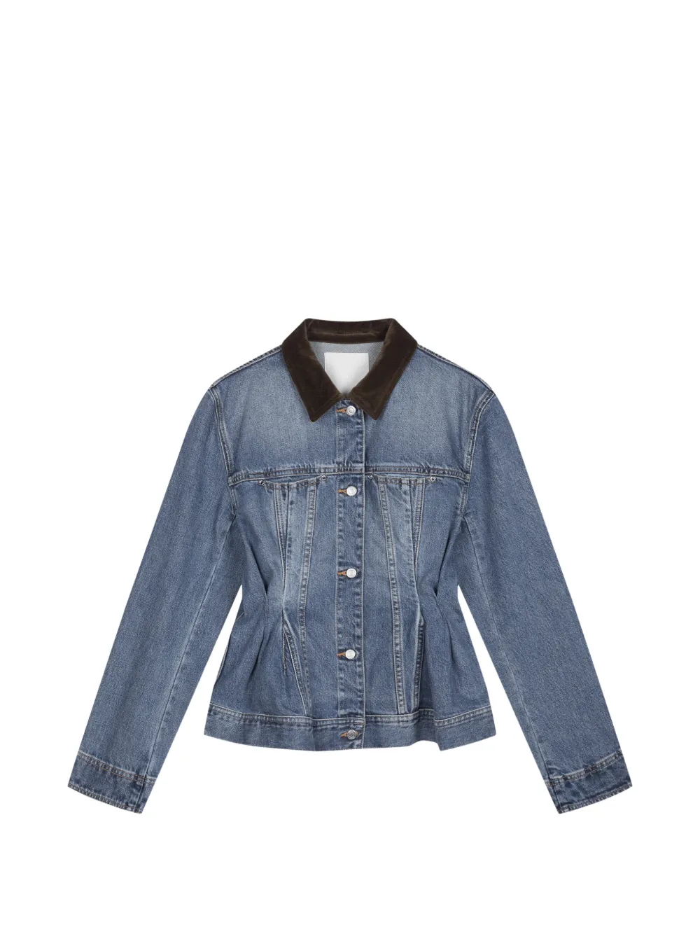 Jnby Pleated Corduroy-collar Denim Jacket In Blue