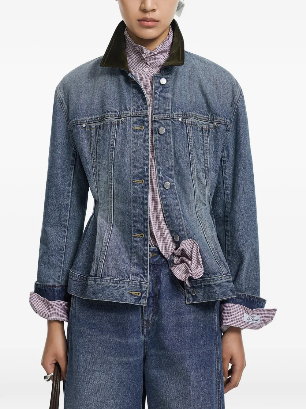 JNBY Geplooid denim jack met ribfluwelen kraag Blauw