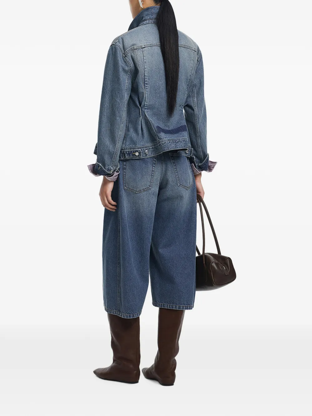 JNBY Geplooid denim jack met ribfluwelen kraag Blauw