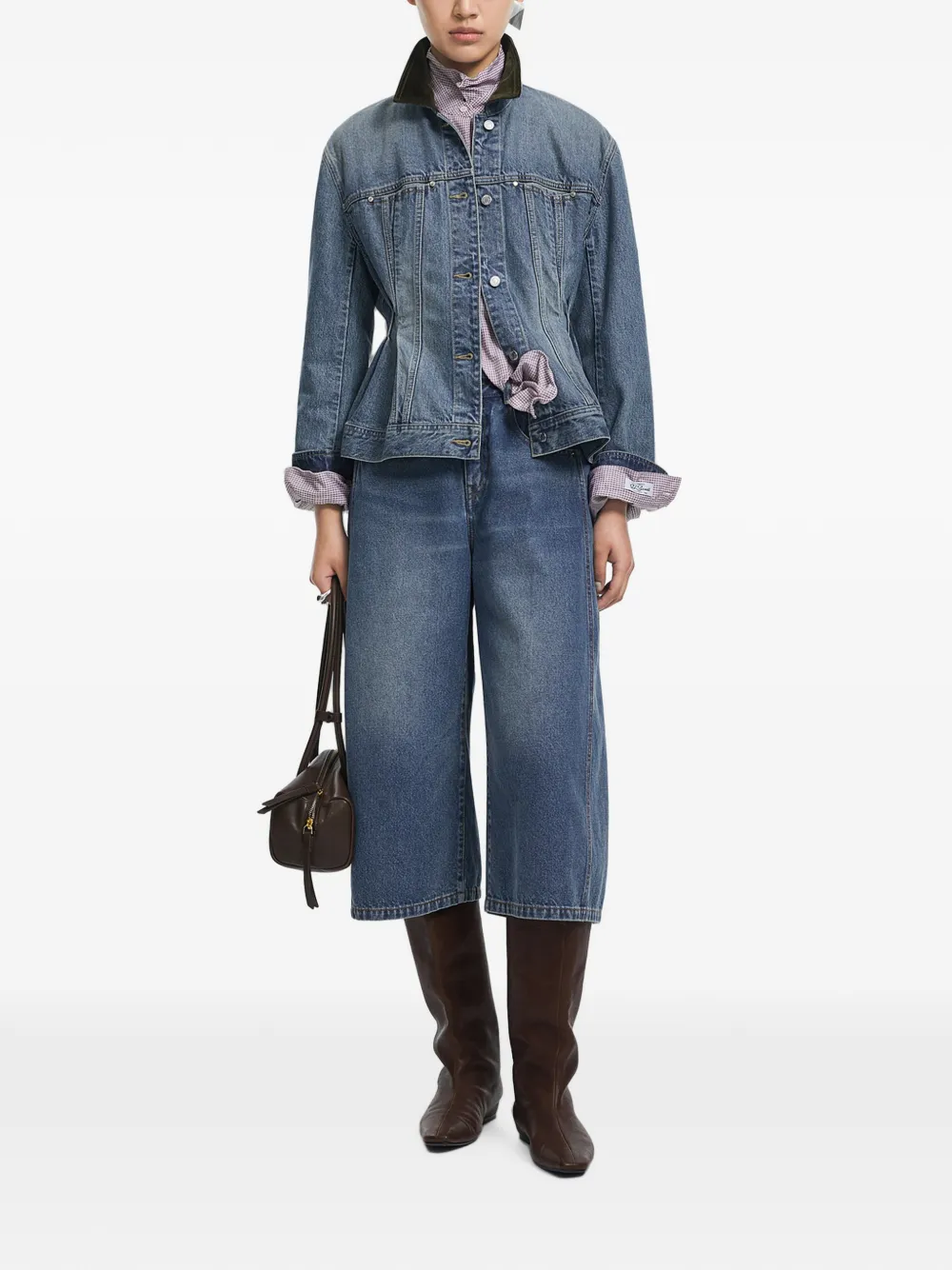 JNBY Geplooid denim jack met ribfluwelen kraag Blauw