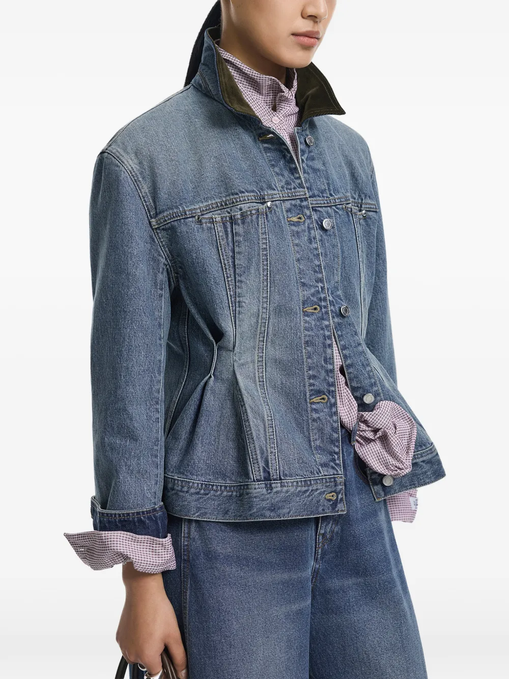JNBY Geplooid denim jack met ribfluwelen kraag Blauw