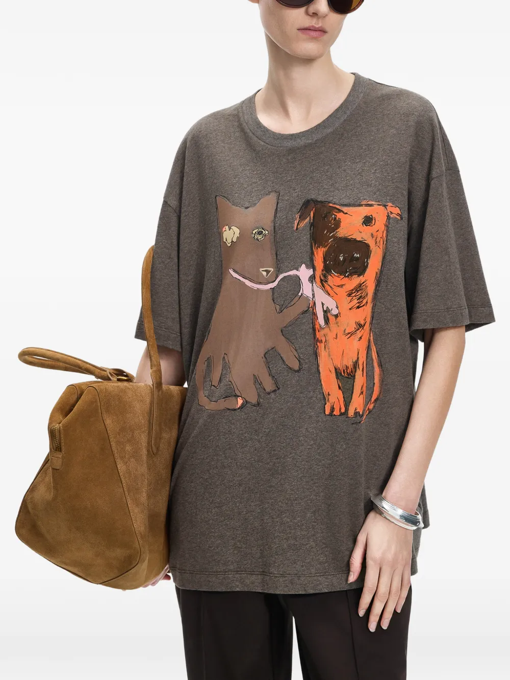 Jnby Cat Dog-print T-shirt In Grey