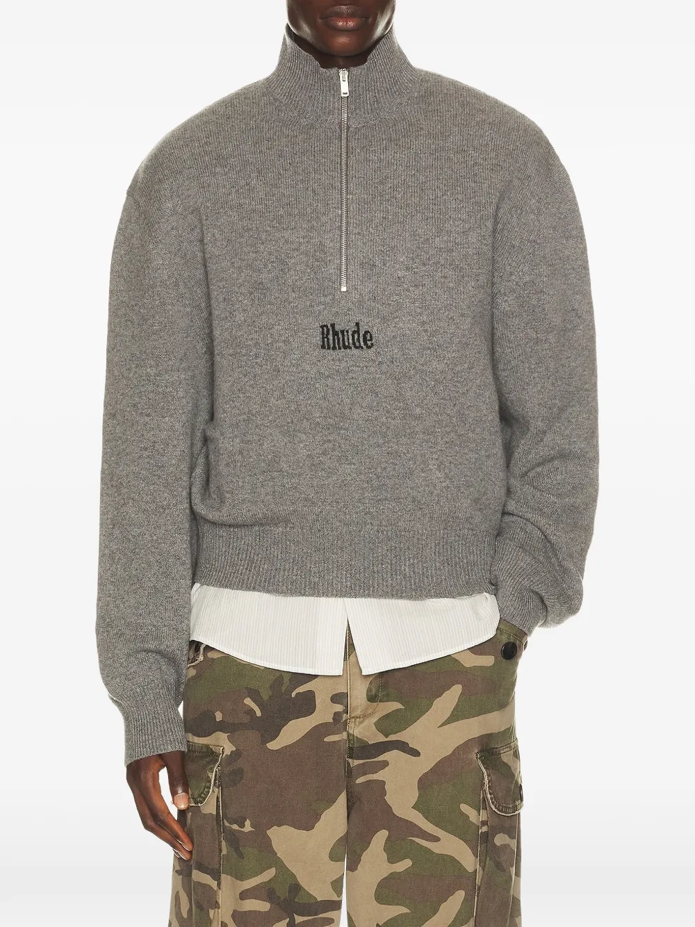 RHUDE quarter-zip logo-embroidered sweater Grijs