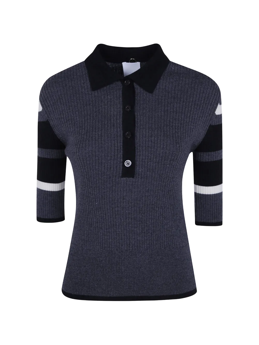 Mantu ribbed-knit striped-sleeve polo top - Grigio