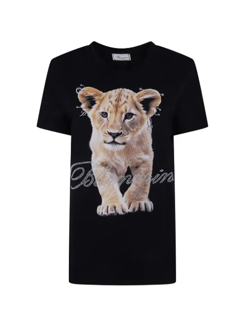 Blumarine lion-print crystal-embellished T-shirt