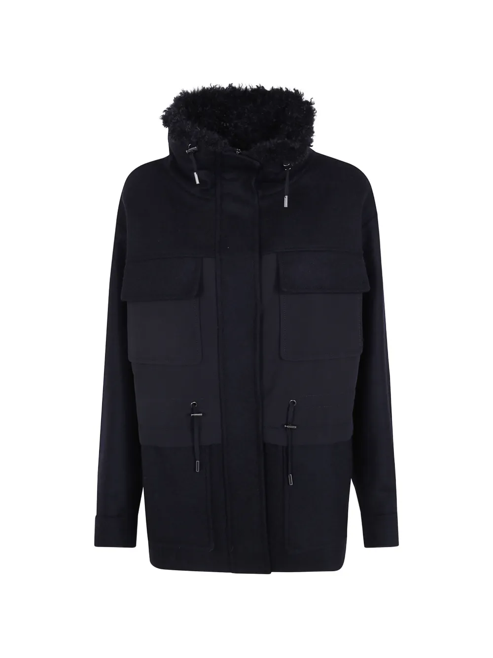 Mantu shearling-trim panelled parka coat - Nero