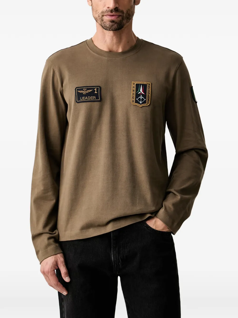 Aeronautica Militare Langarmshirt mit Patch - Braun