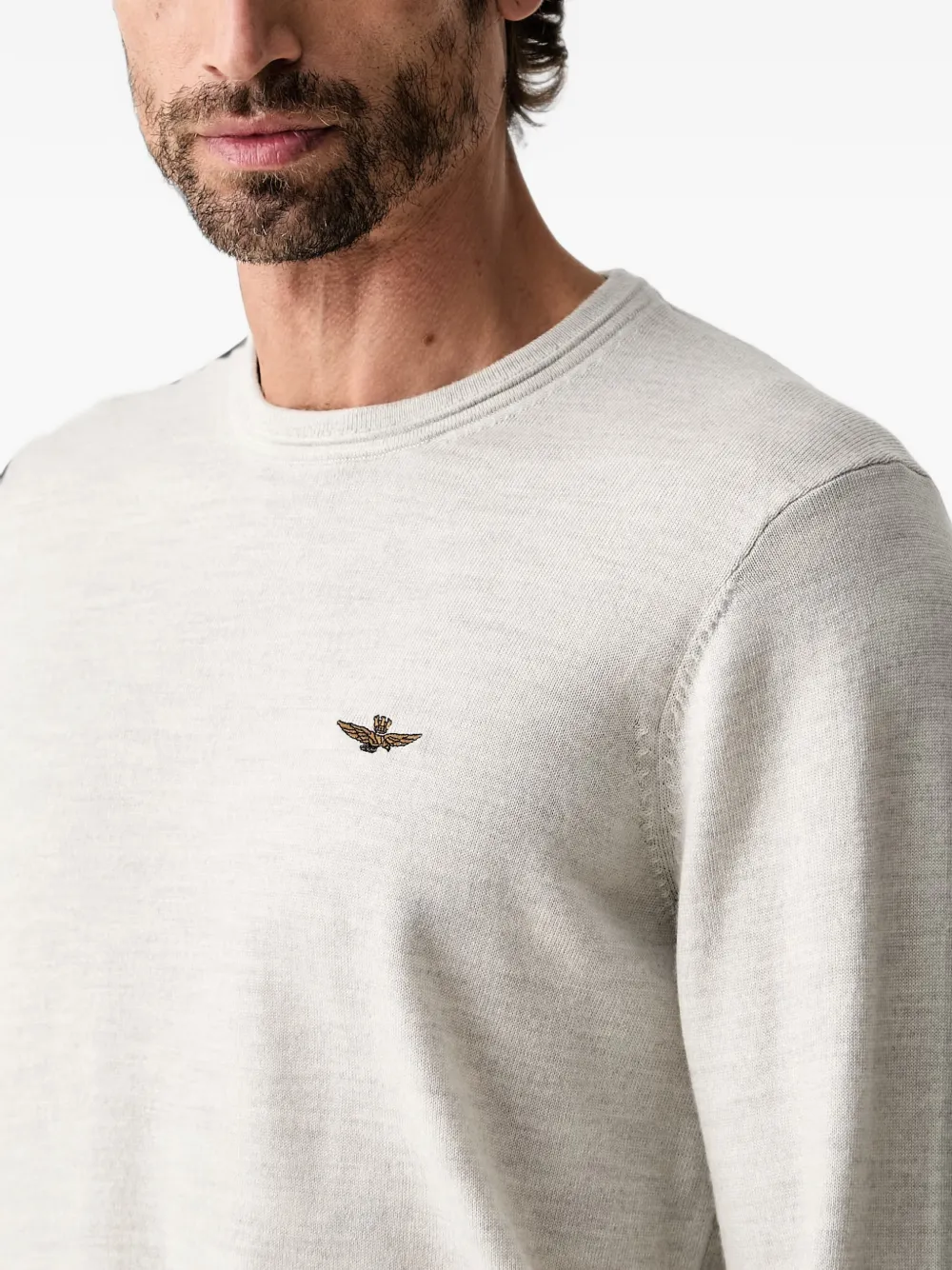 Aeronautica Militare Fijngebreide top met ronde hals en geborduurd logo Beige