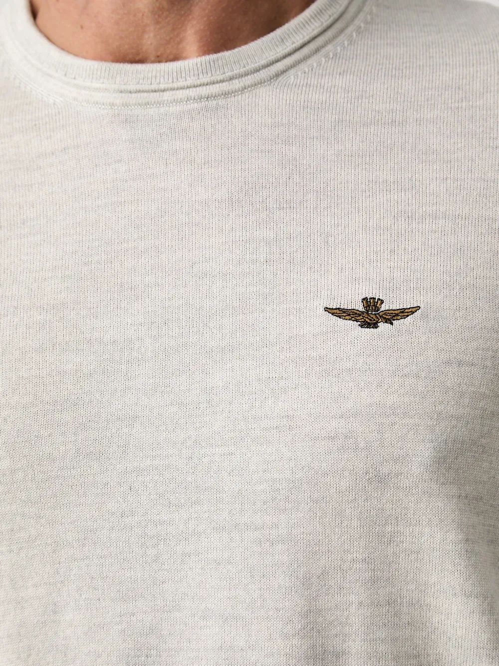 Aeronautica Militare Fijngebreide top met ronde hals en geborduurd logo Beige