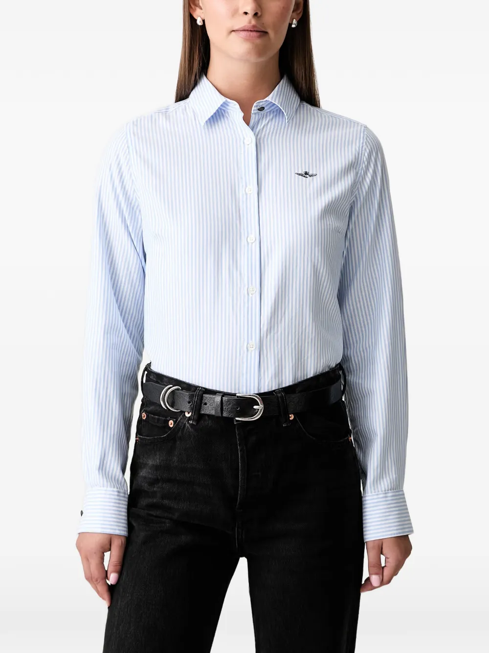 Aeronautica Militare striped embroidered-logo shirt - Weiß