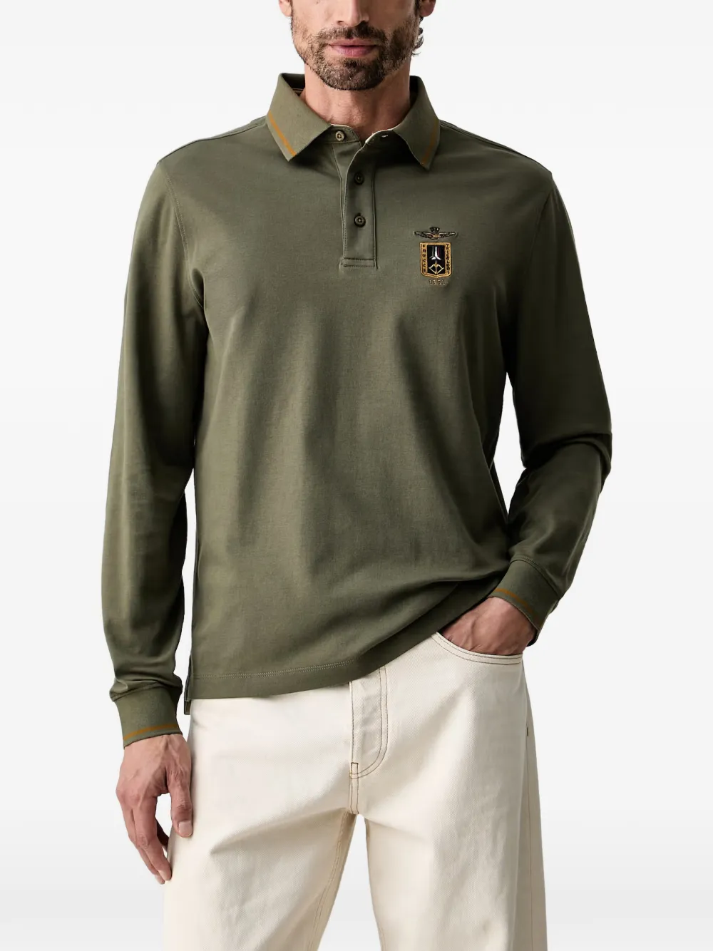 Aeronautica Militare cotton long-sleeve polo shirt - Verde