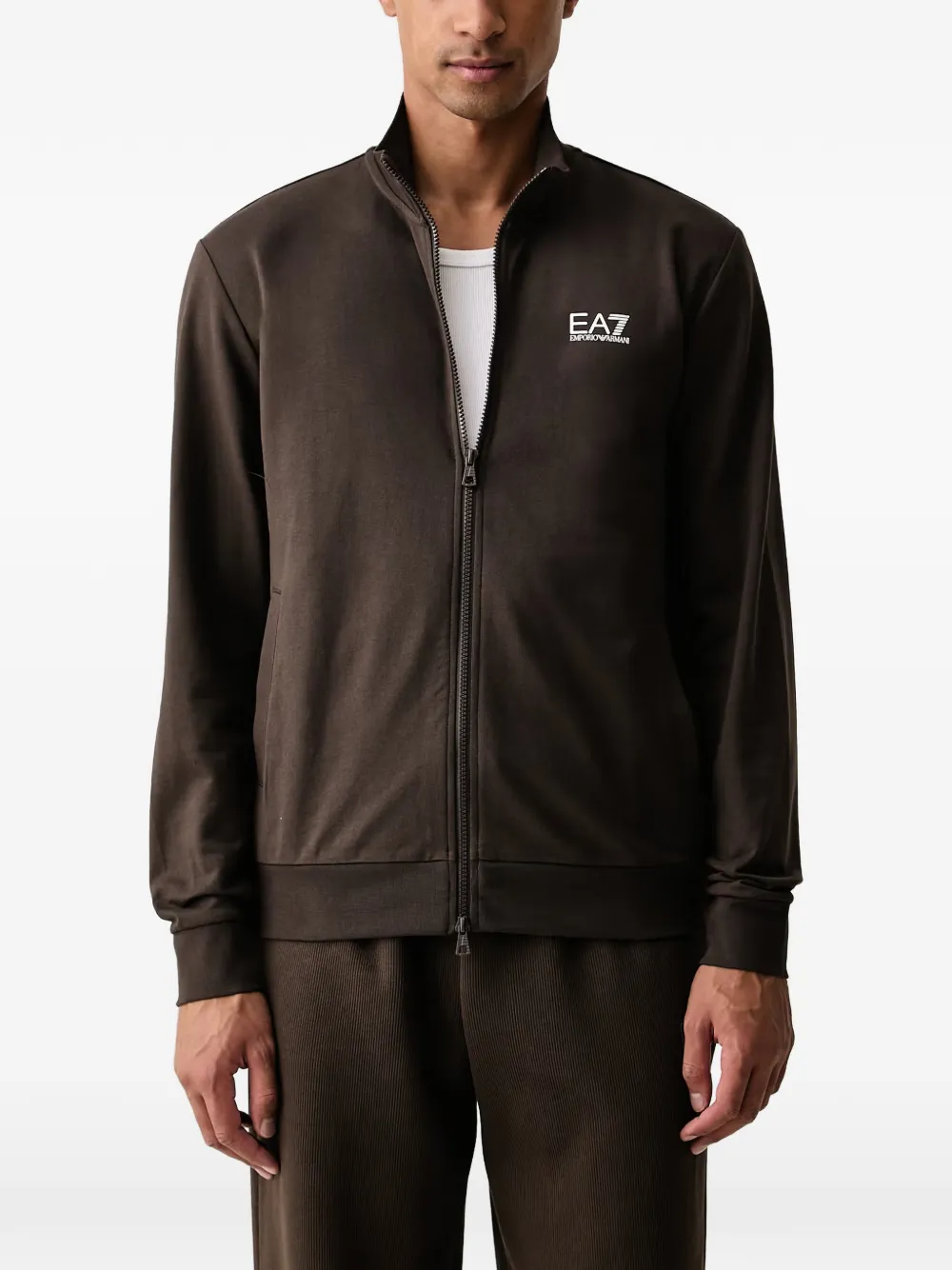 Ea7 Emporio Armani sweat zippé à logo imprimé - Marron