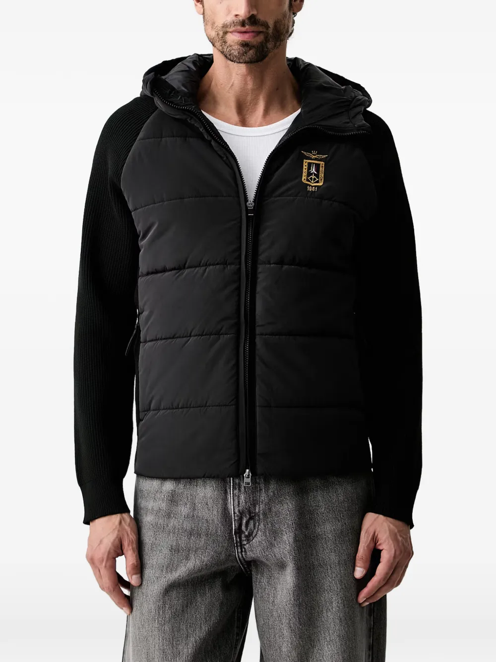 Aeronautica Militare quilted knit-sleeve jacket - Schwarz