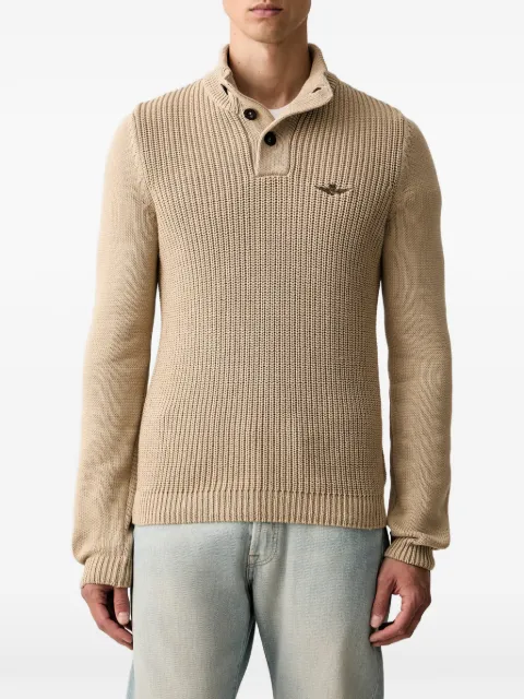 Aeronautica Militare ribbed button-neck cotton sweater