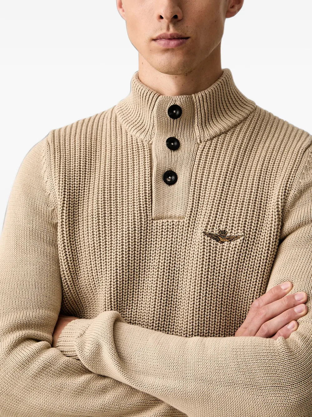 Aeronautica Militare Geribbelde katoenen trui met knopen Bruin