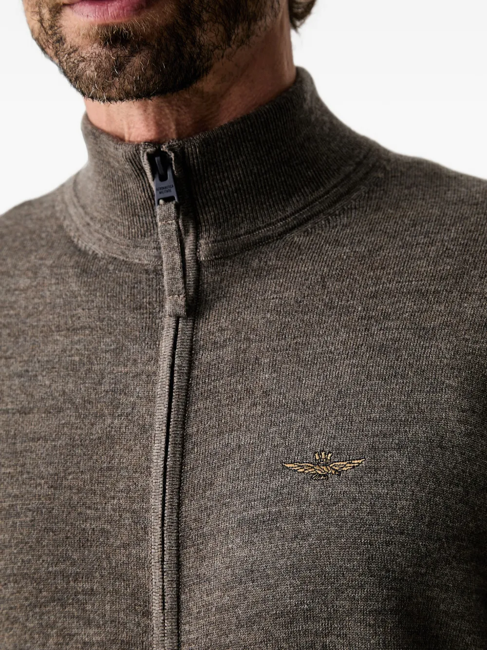 Aeronautica Militare Vest met geborduurd logo en rits Bruin