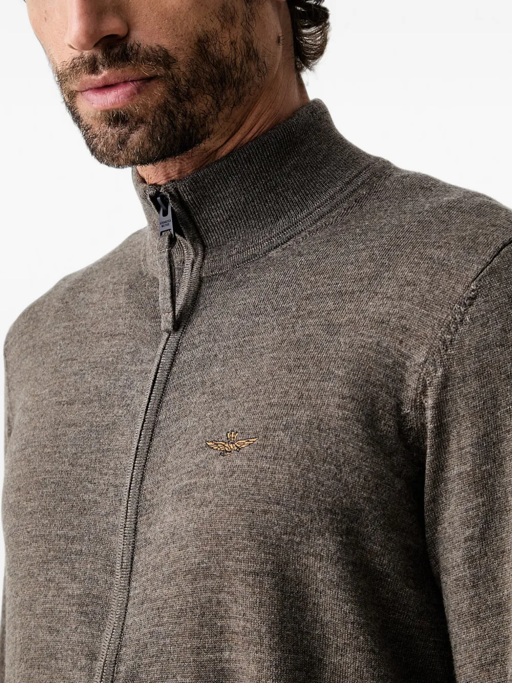Aeronautica Militare Vest met geborduurd logo en rits Bruin