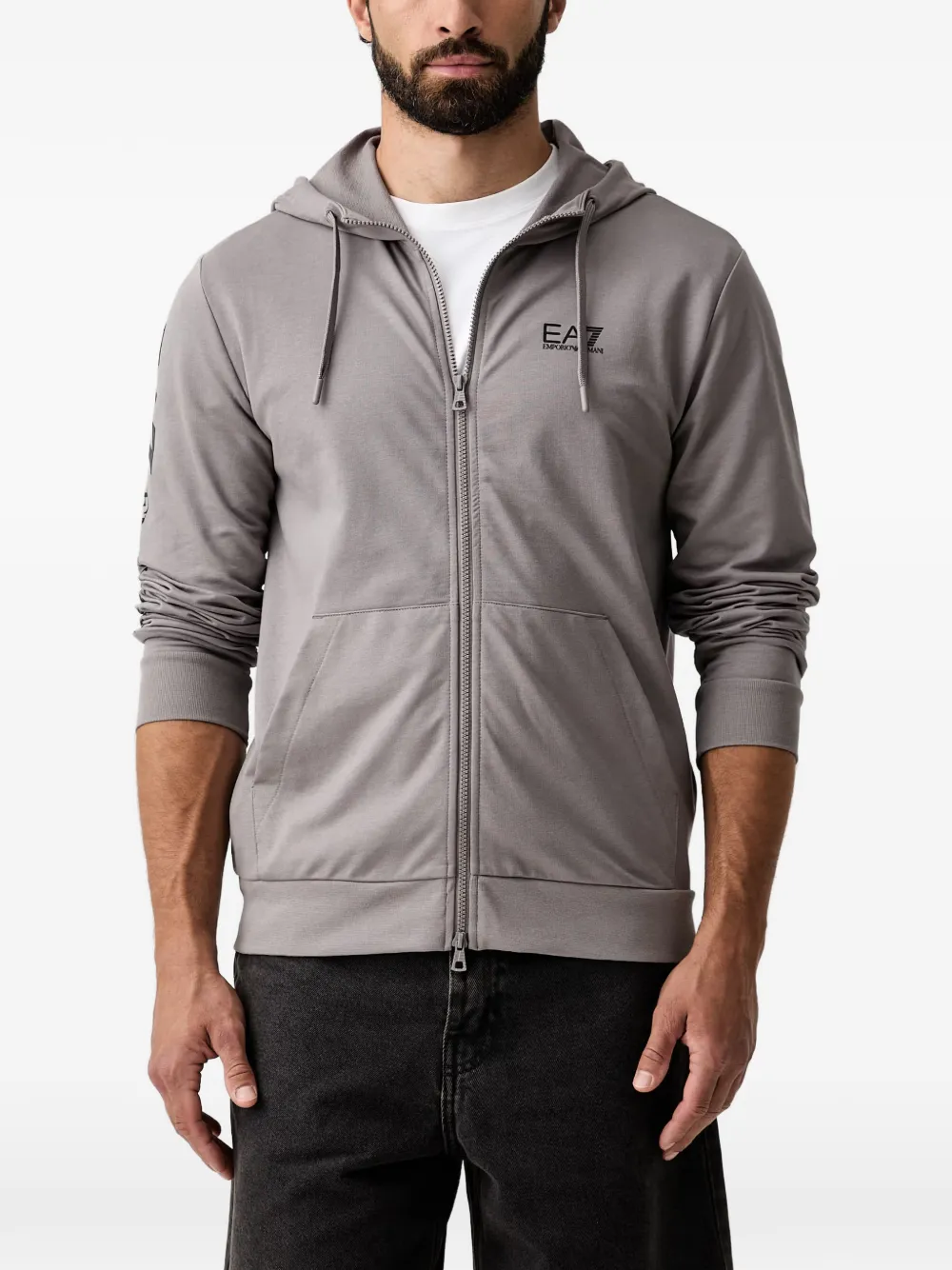 Ea7 Emporio Armani logo-print zip-up hoodie in Grey