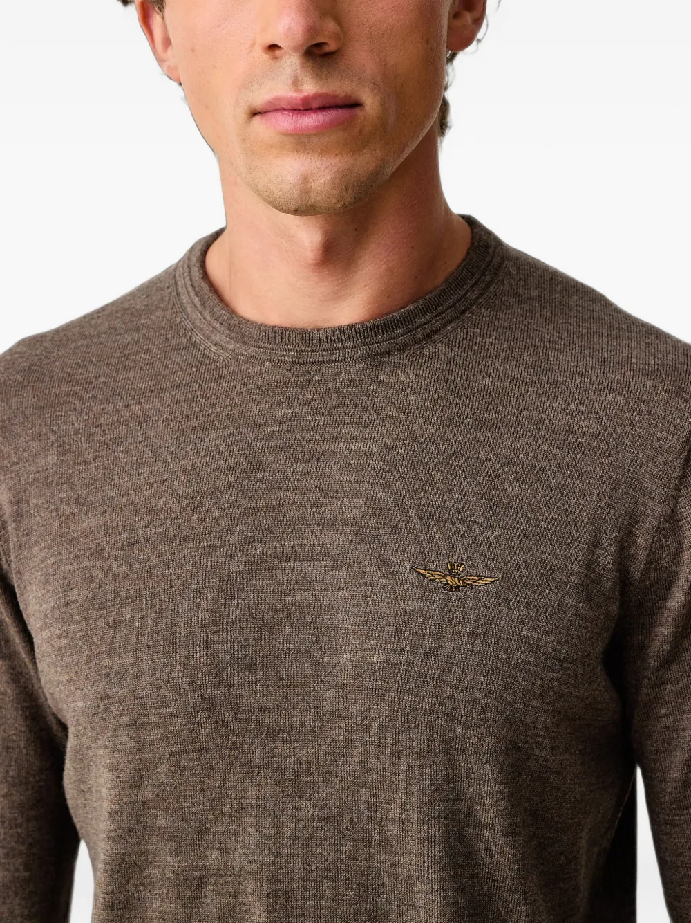 Aeronautica Militare Trui met geborduurd logo en ronde hals Bruin
