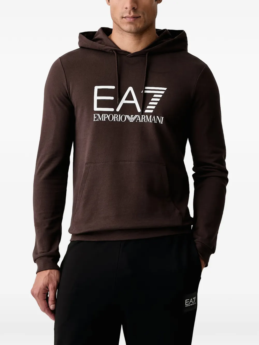 Ea7 Emporio Armani logo-print pouch-pocket hoodie in Brown