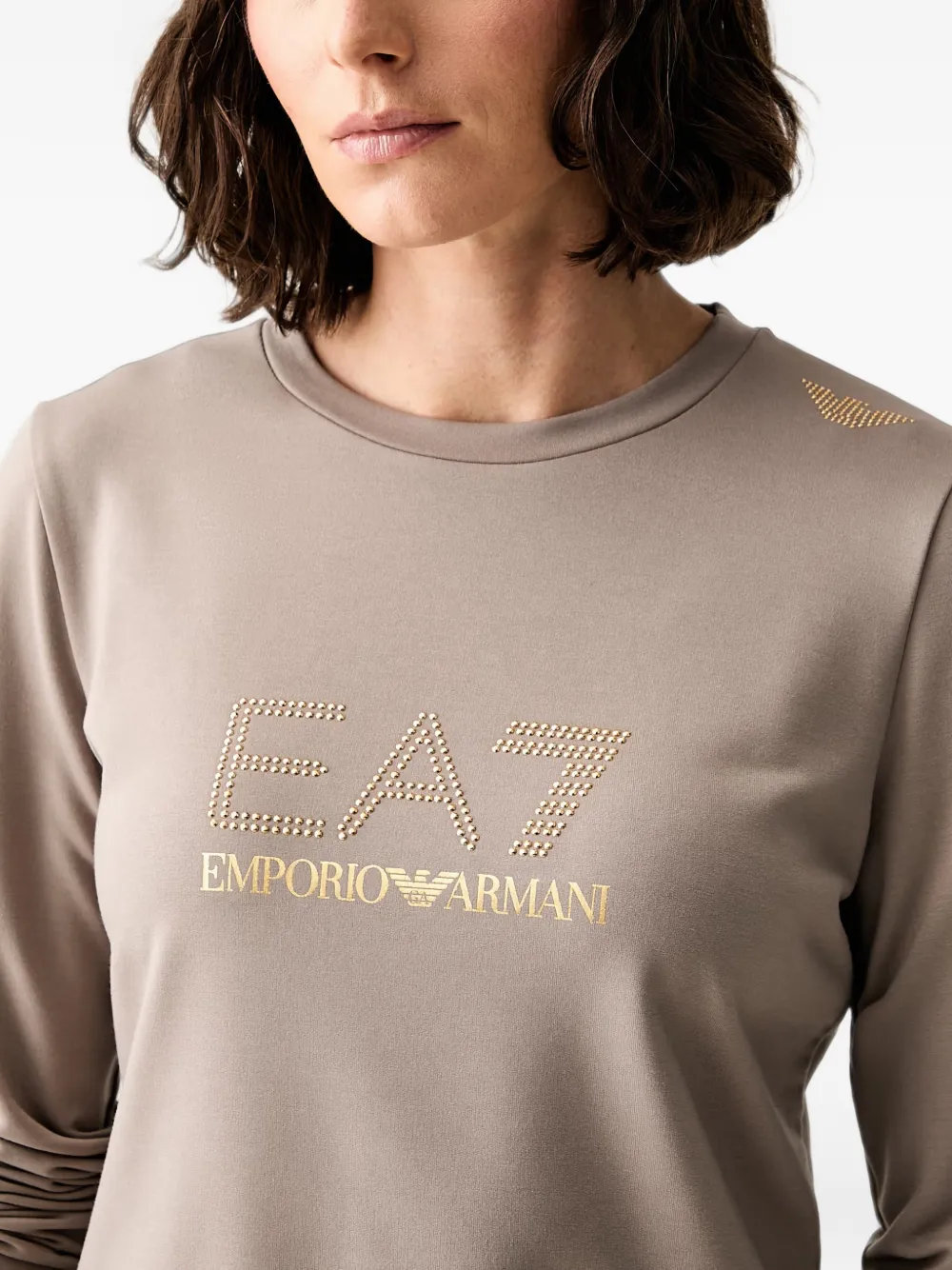 Ea7 Emporio Armani logo-embellished sweatshirt Beige